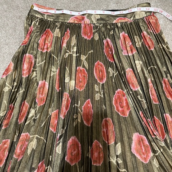 ✨HP✨ Kate Spade metallic gold and pink pleated floral midi skirt size 6 - Picture 8 of 9